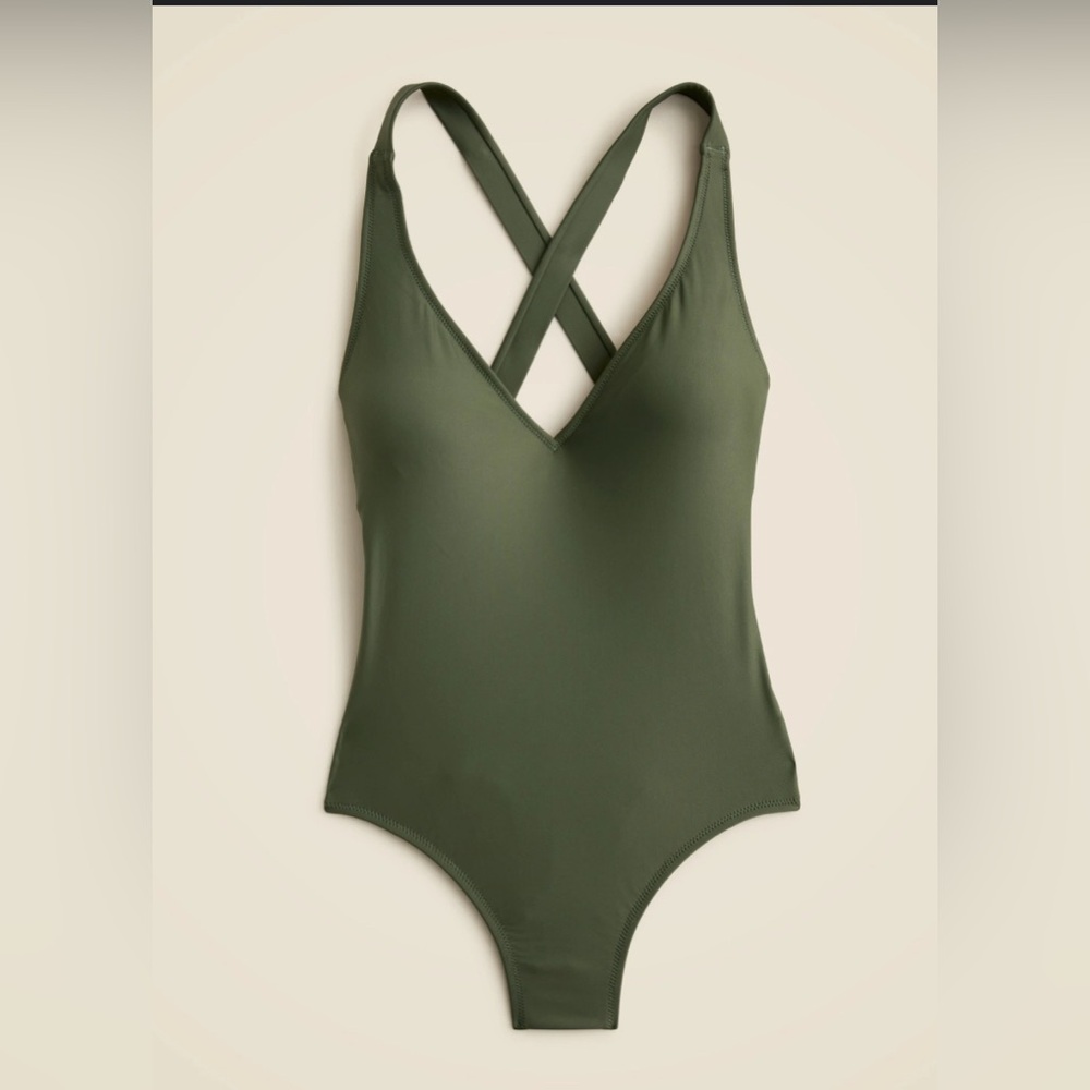 J. Crew DD plunge one-piece swimsuit new Olive Green V-Neck Swimsuit size 20